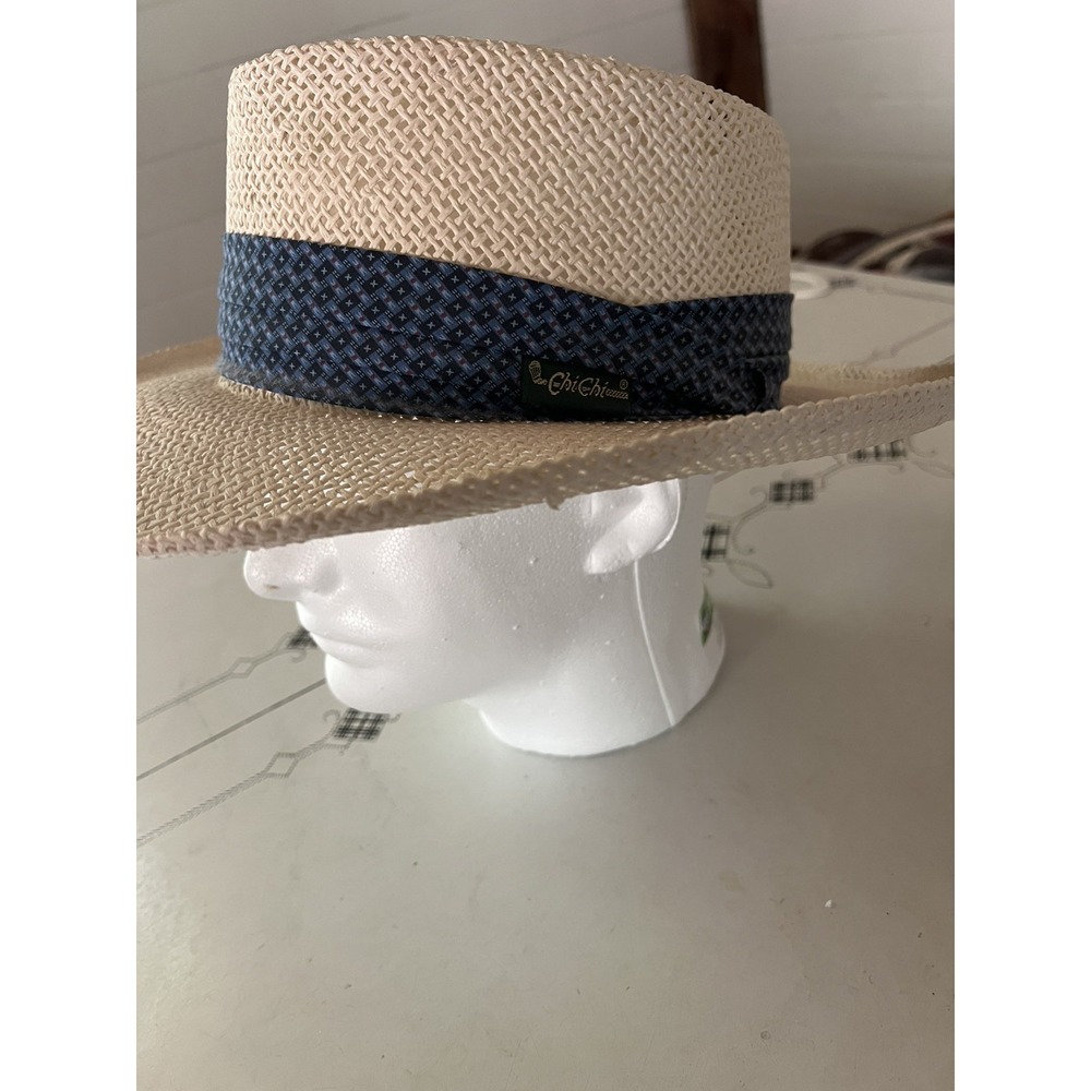 VTG Chi Chi Rodriguez Straw Gambler Golf Hat Blue 2 tone Band Mens Panama USA